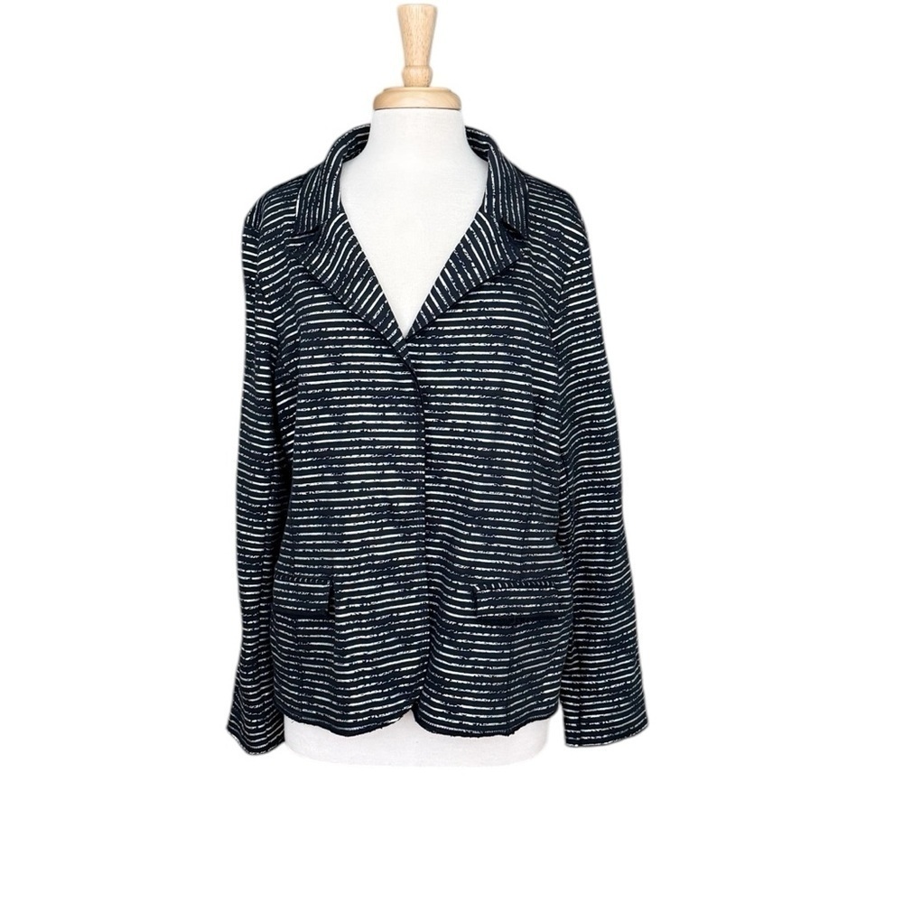 Elliott Lauren Blazer Womens Button Up Blue White Metalic Silver Stripe XL